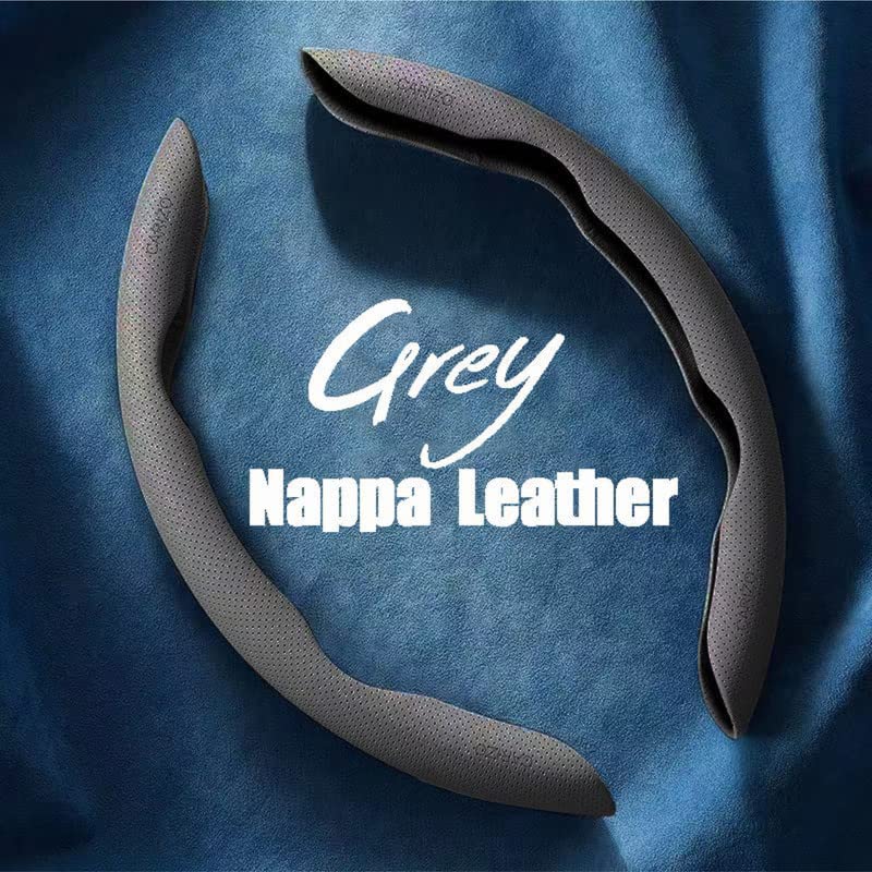 CARIZO Steering Wheel Cover Nappa Leather Grips (Grey) Breathable Odorless Non-Slip Car Accessory with Pressure Holes Compatible with BYD ATTO 3 (2023) - Image 2