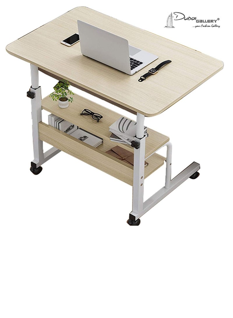 DubaiGallery Mobile Overbed Table Laptop Cart Overbed Laptop Table Adjustable Height With 2 Layers Storage Shelves Hospital Bed Dining Table With Castors - Image 1