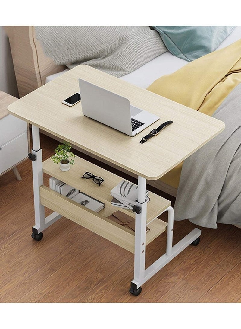 DubaiGallery Mobile Overbed Table Laptop Cart Overbed Laptop Table Adjustable Height With 2 Layers Storage Shelves Hospital Bed Dining Table With Castors - Image 2