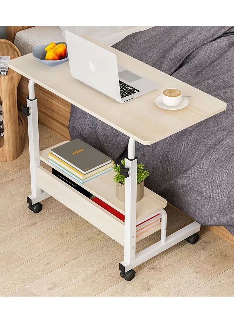 DubaiGallery Mobile Overbed Table Laptop Cart Overbed Laptop Table Adjustable Height With 2 Layers Storage Shelves Hospital Bed Dining Table With Castors - Image 3