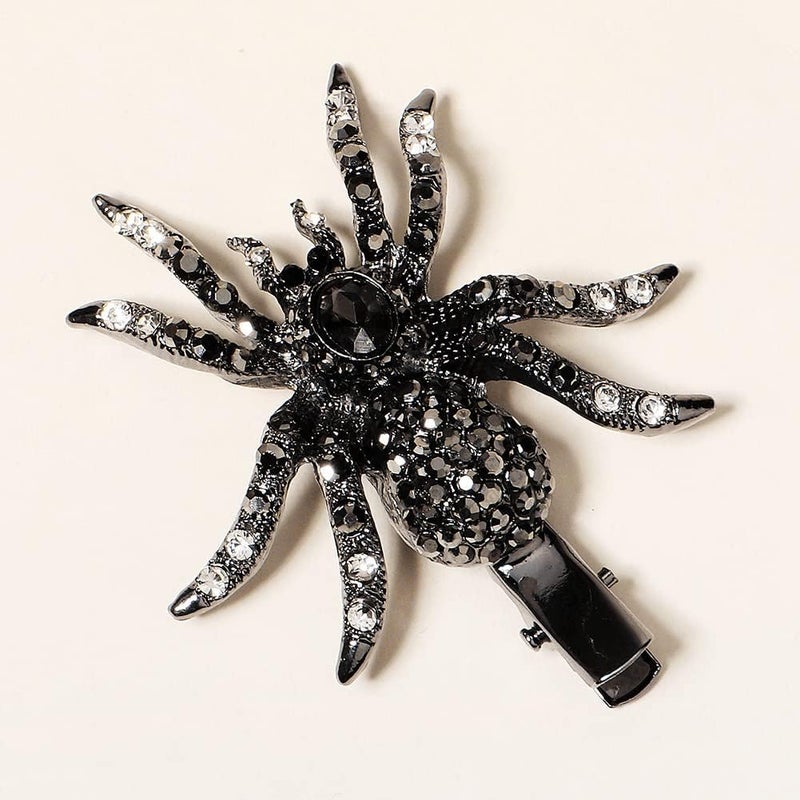 Xerling Gothic Spider Halloween Hair Clip for Women and Girls Black Gem Hair Piece Alligator Hair Clip Duckbill Barrette Spider A