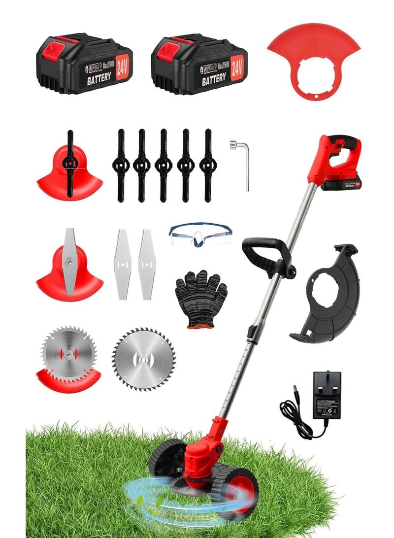 Arabest 24V Electric Weed Wacker, Grass Trimmer with 2pcs Batteries & Fast Charger, 3 in 1 Stringless Lightweight Brush Cutter/Edger/Mower with 3 Types Blade & Wheels for Garden and Yard Lawn - Image 1