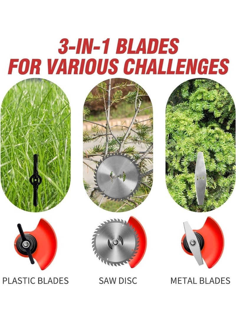 Arabest 24V Electric Weed Wacker, Grass Trimmer with 2pcs Batteries & Fast Charger, 3 in 1 Stringless Lightweight Brush Cutter/Edger/Mower with 3 Types Blade & Wheels for Garden and Yard Lawn - Image 4