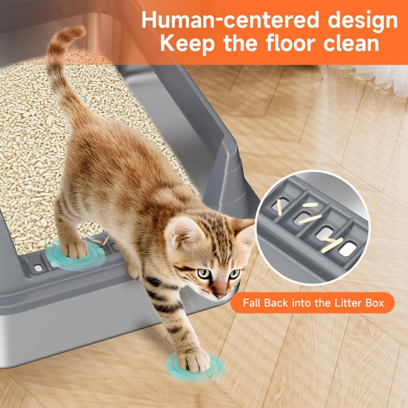 KISENG 2 Pack Stainless Steel Litter Box, XL Enclosed Cat Litter Boxes, Metal Litter Pan with High Sides Odor Free Non Sticky Easy Cleaning, Grey - Image 3