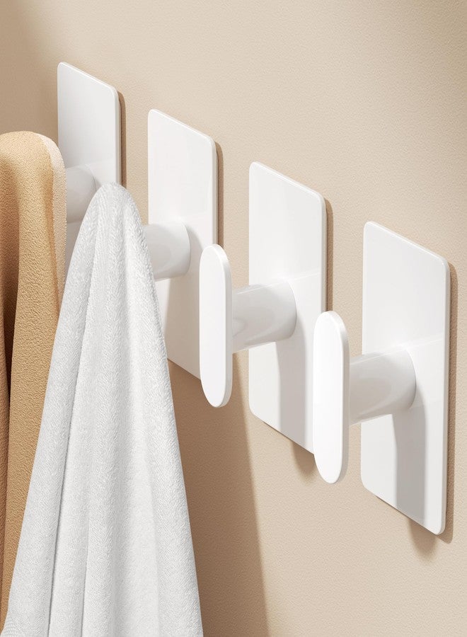 pickpiff Adhesive Towel Hooks for Bathroom: 20LB Extra Strong Wall Hanger for Shower Kitchen RV Dorm Apartment, White 4 Pack - Image 1