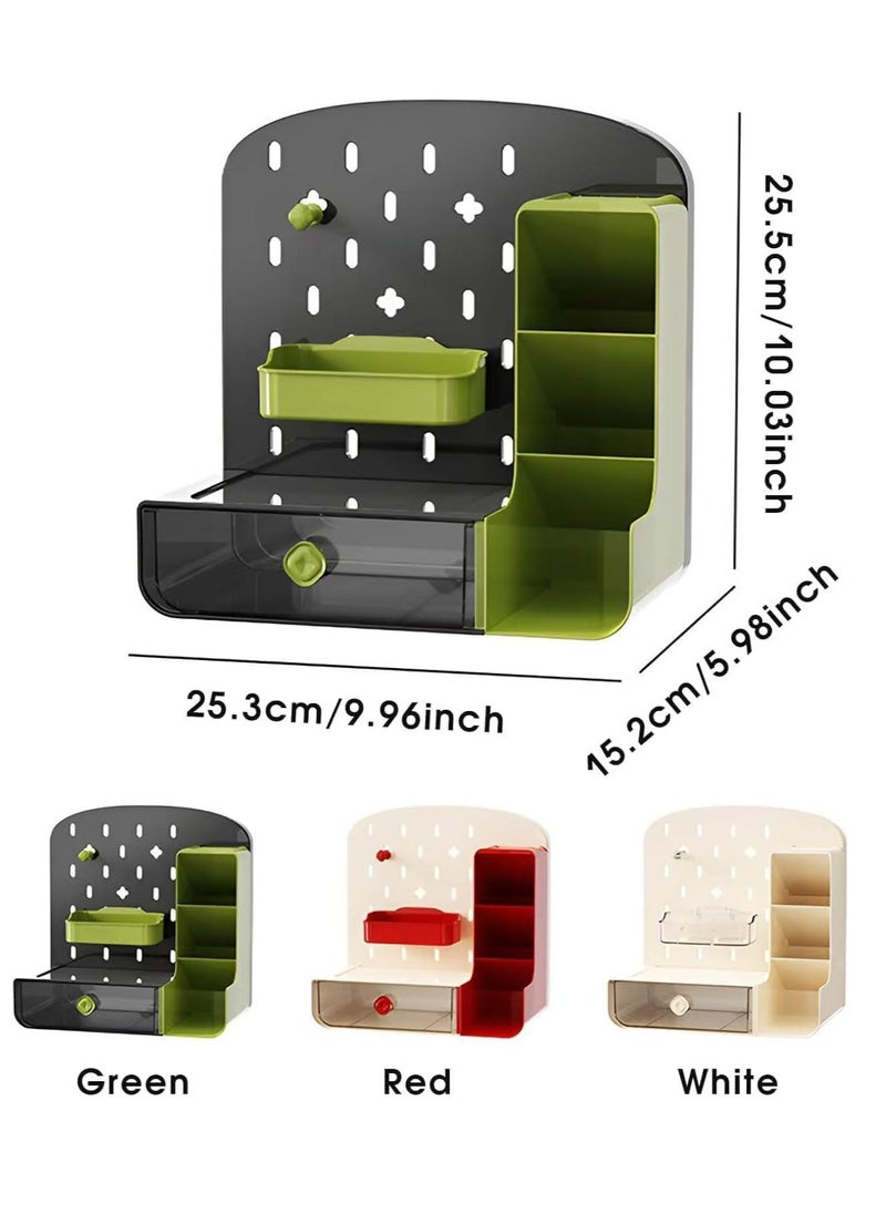 Desk Organizer Desktop Storage Organizer Pen Holder Cave Board Stand Organizer with Pegboard Hooks and 1 drawer Desktop Storage Rack for Office Supplies Home