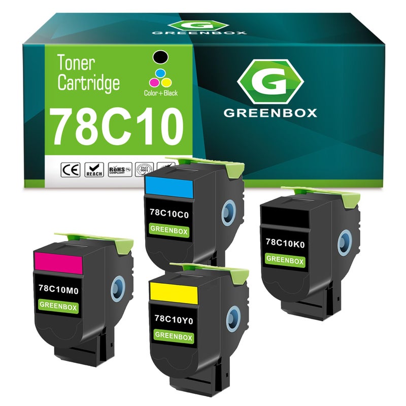 GREENBOX Remanufactured 78C10 78C10K0 Toner Cartridge 4Pack High Yield Replacement for Lexmark 78C10 78C10K0 78C10C0 78C10M0 78C10Y0 Toner for CS421 CS421dn CS521dn CX522ade CS622de CX625ade Printers
