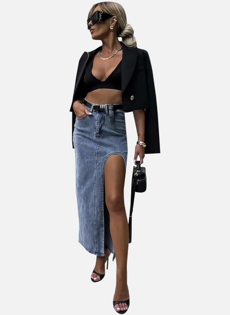 YUNIQEE Blue High Rise Maxi Skirts