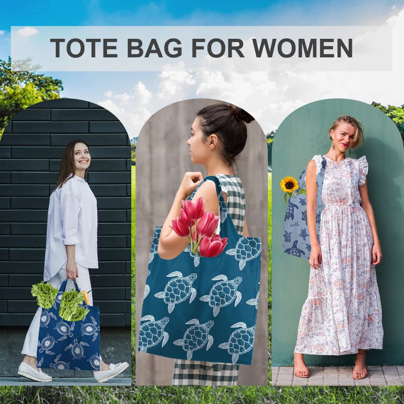 BeeGreen BeeGreen Turtle Gifts for Women Foldable Reusable Grocery Bags Shopping Bags for Groceries Cute Holiday Bags Cloth Bags With Handles Large Cloth Gift Bags Heavy Duty Bulk 6 Pack Gifts - Image 3