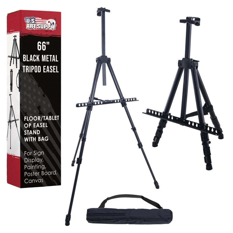 US Art Supply 66 Black Metal Tripod Easel Display Adjustable 20 55 Holds 32 Canvas FloorTabletop Easel Stand for Sign Display Painting Poster Board Canvas Portable Bag