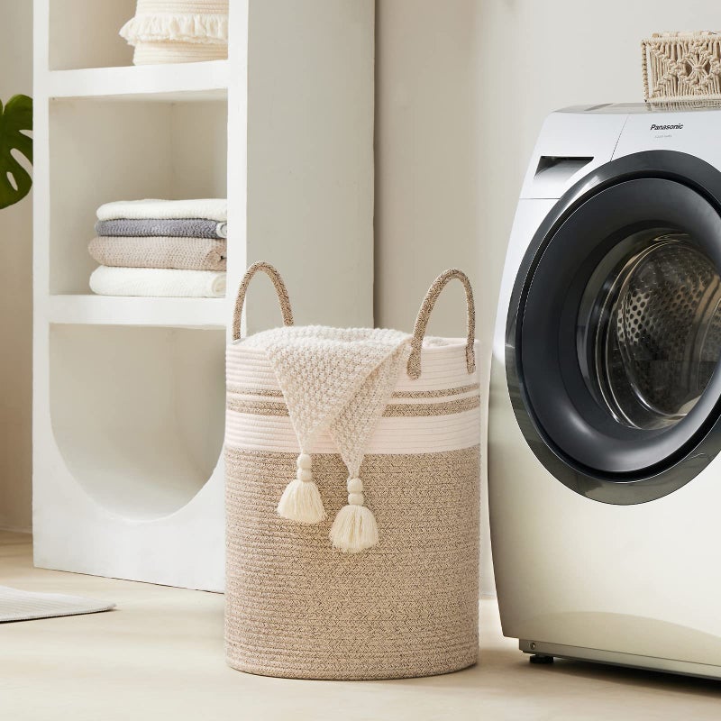 YOUDENOVA Woven Rope Laundry Hamper Basket, 58L Tall Laundry Basket for Blanket Organizer- Clothes Hamper for Bedroom Storage, Baby Kids Nursery Hamper-Large-Brown - Image 5