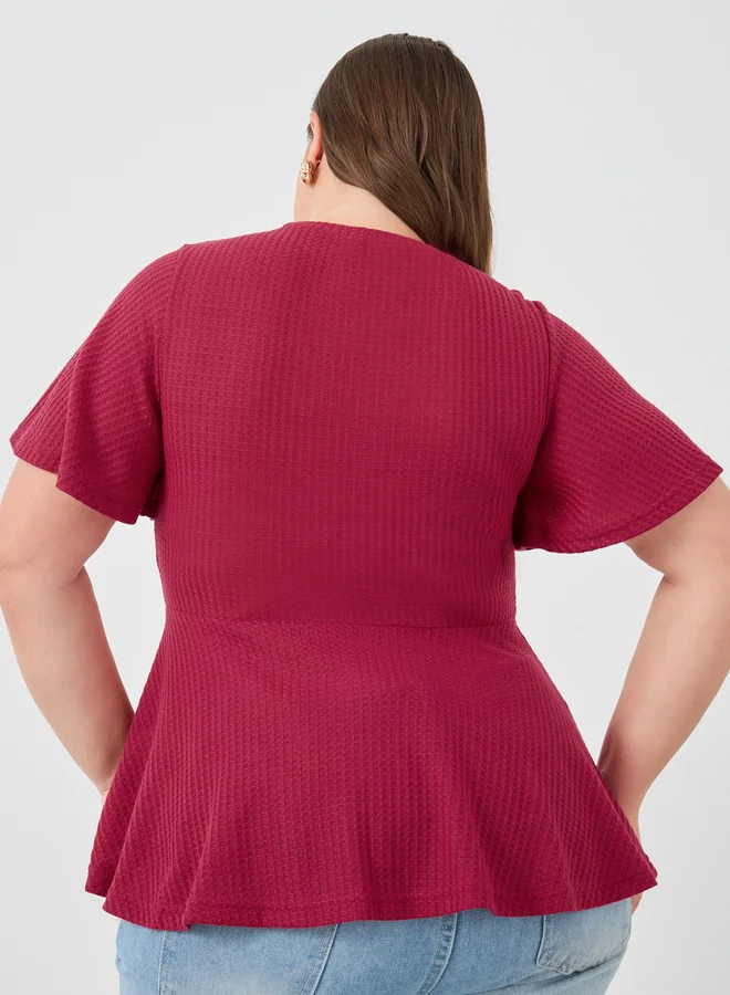 Styli Styli Plus Size Ribbed Round Neck Peplum T-Shirt