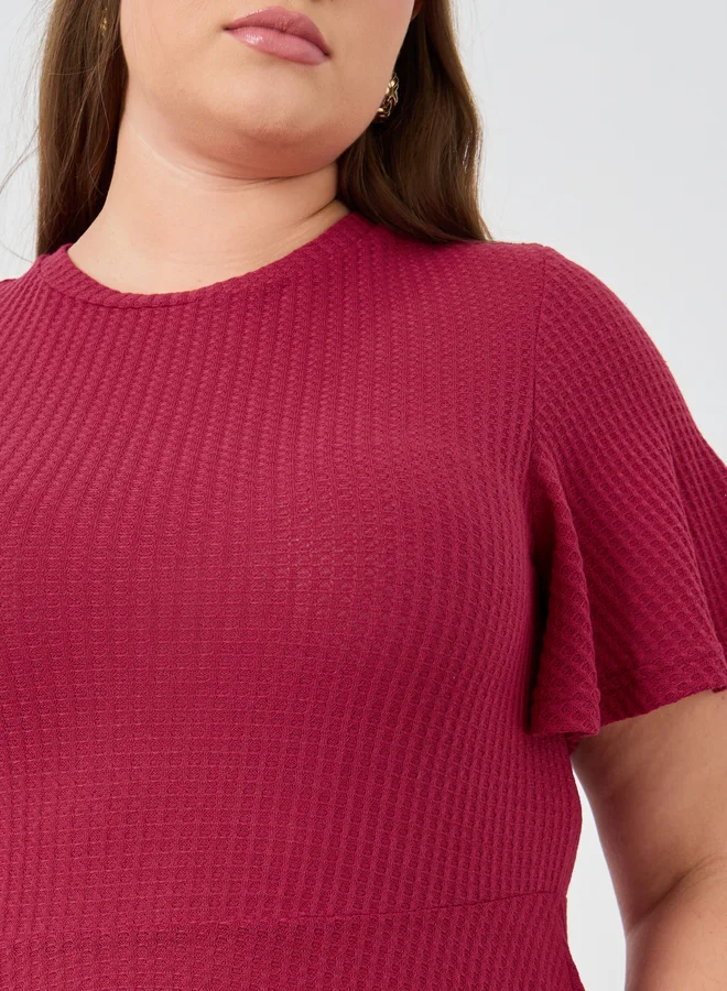 Styli Styli Plus Size Ribbed Round Neck Peplum T-Shirt