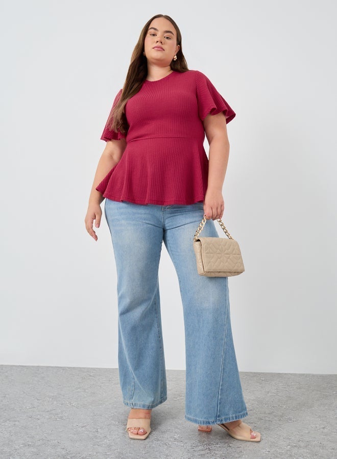 Styli Plus Size Ribbed Round Neck Peplum T-Shirt - Image 2