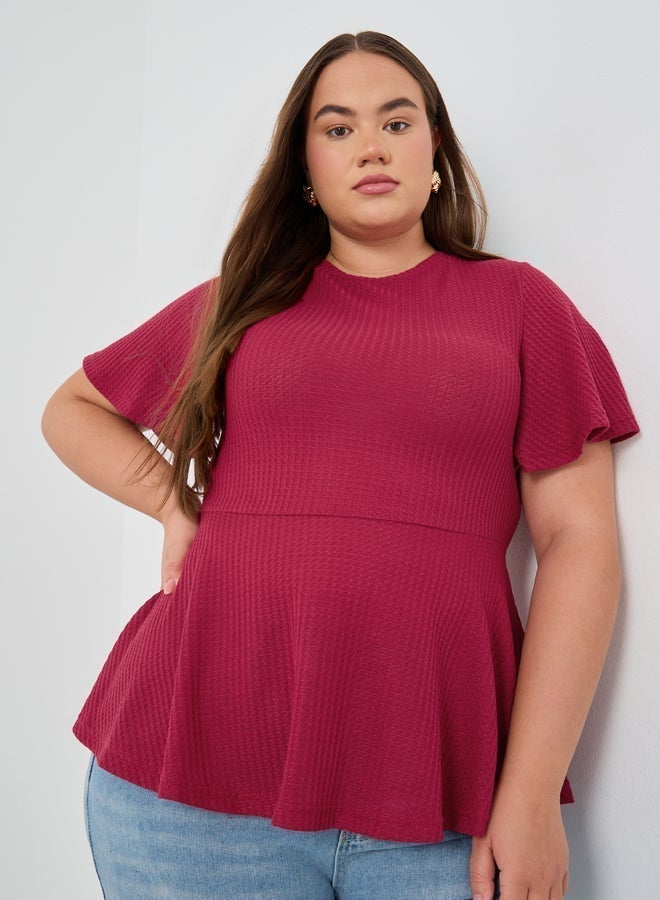 Styli Plus Size Ribbed Round Neck Peplum T-Shirt - Image 1