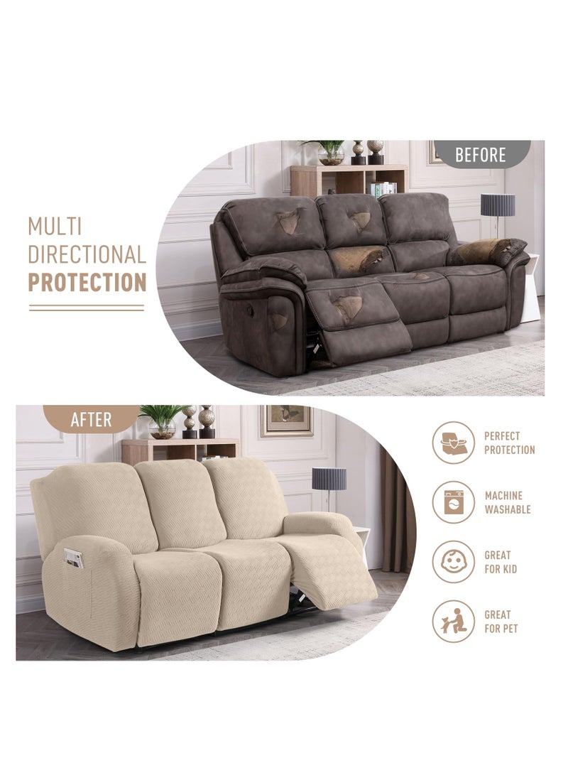 Excefore أغطية مقاعد استرخاء بثلاثة مقاعد تمتد لأغطية كراسي الاسترخاء أغطية أريكة الاسترخاء أغطية أريكة مخططة جاكار أغطية أريكة استرخاء لحماية الأثاث للأطفال والحيوانات الأليفة - Image 4