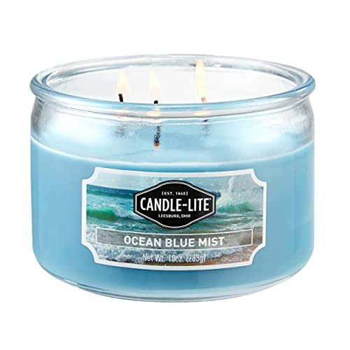 CANDLE-LITE شمعة كاندل لايت برائحة ضباب المحيط الأزرق 3 فتائل مع 20-40 ساعة من وقت الاحتراق، 10 أونصات - Image 1