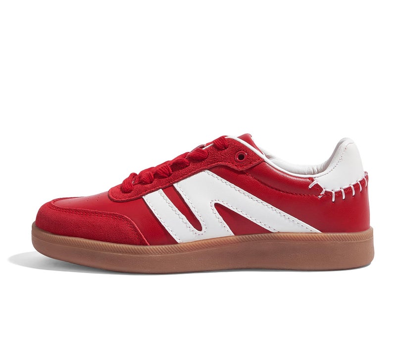 LUCKY STEP Women Classic Retro Gum Sole Fashion Sneakers Casual Tennis Skate Shoe Genuine Leather Walking Footwear Anti Slip Trainers(Red,9) - Image 1