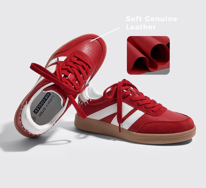 LUCKY STEP Women Classic Retro Gum Sole Fashion Sneakers Casual Tennis Skate Shoe Genuine Leather Walking Footwear Anti Slip Trainers(Red,9) - Image 5