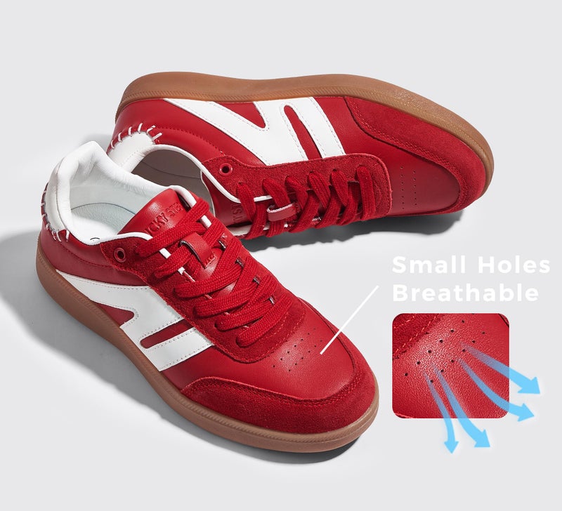 LUCKY STEP Women Classic Retro Gum Sole Fashion Sneakers Casual Tennis Skate Shoe Genuine Leather Walking Footwear Anti Slip Trainers(Red,9) - Image 3