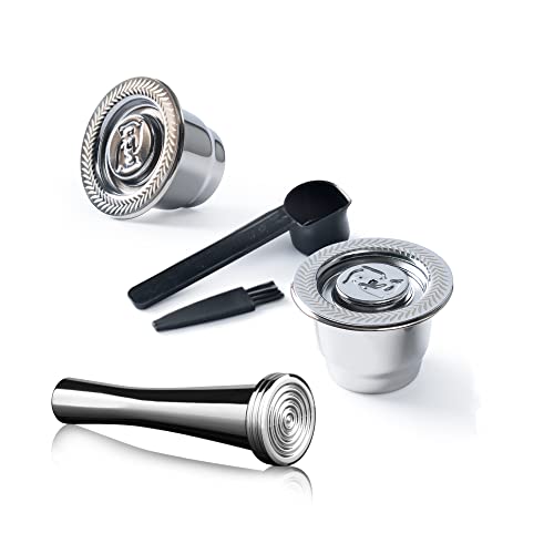BENFUCHEN Stainless Steel N espresso Reusable Pods Fit For Nes presso OriginalLine, Metal Refillable Espresso Coffee Filter Pods For Nescafe Original Brewers, 2 Capsules With A Tamper - Image 1