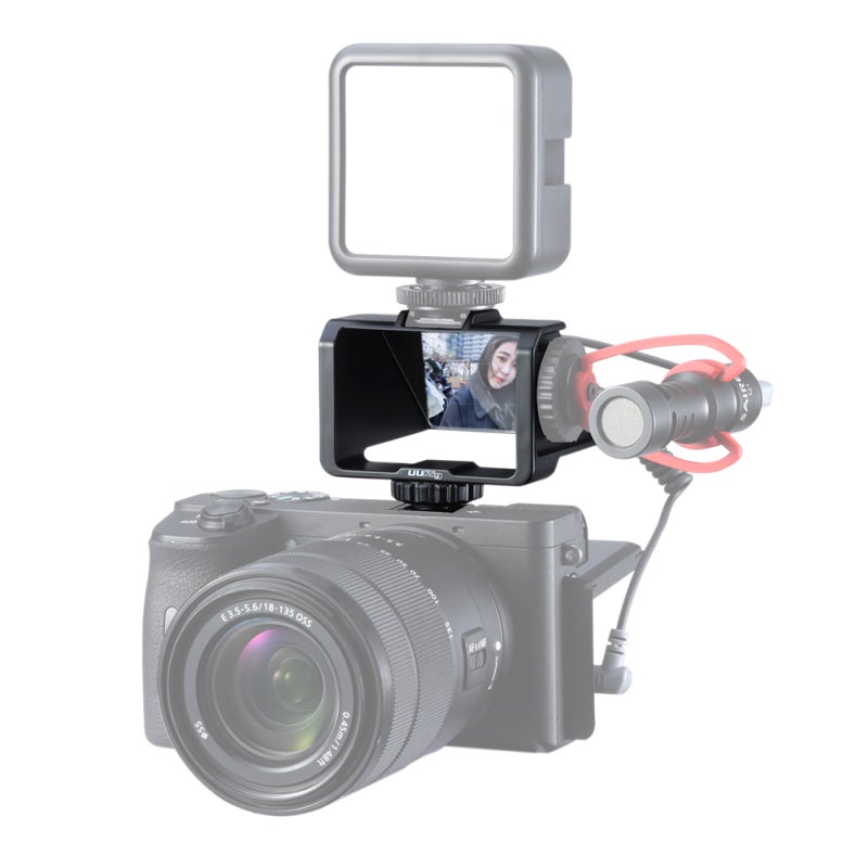 UURIG Selfie Flip Screen Periscope Imaging Universal Cold Shoe Mount Compact Lightweight Portable - Black Mirrorless Camera Selfie Flip Screen for Vlog Live Streaming - Image 3