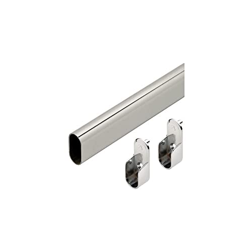 HYDERON Stainless Steel Oval Closet Rod – Sturdy Hanging Rod with End Supports for Wardrobes, Closets & Storage (2 ft. Length, Pack of 1 Set) - Image 1