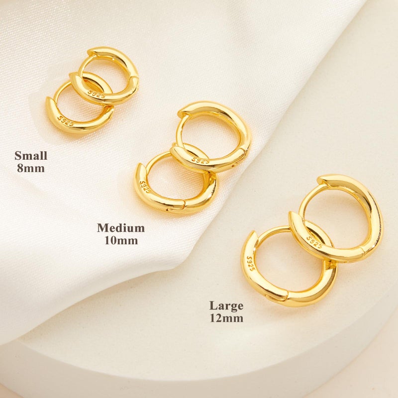Poxtex Small 14K Gold Plated Huggie Hoop Earrings Set for Women, Hypoallergenic Simple Twisted Hoops for Multiple Piercings, Dainty Lightweight Cartilage Jewelry Gift for Sensitive Ears 8/10/12mm - Image 5