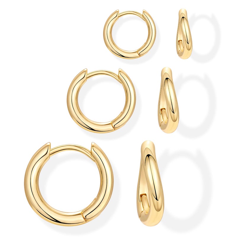 Poxtex Small 14K Gold Plated Huggie Hoop Earrings Set for Women, Hypoallergenic Simple Twisted Hoops for Multiple Piercings, Dainty Lightweight Cartilage Jewelry Gift for Sensitive Ears 8/10/12mm - Image 1