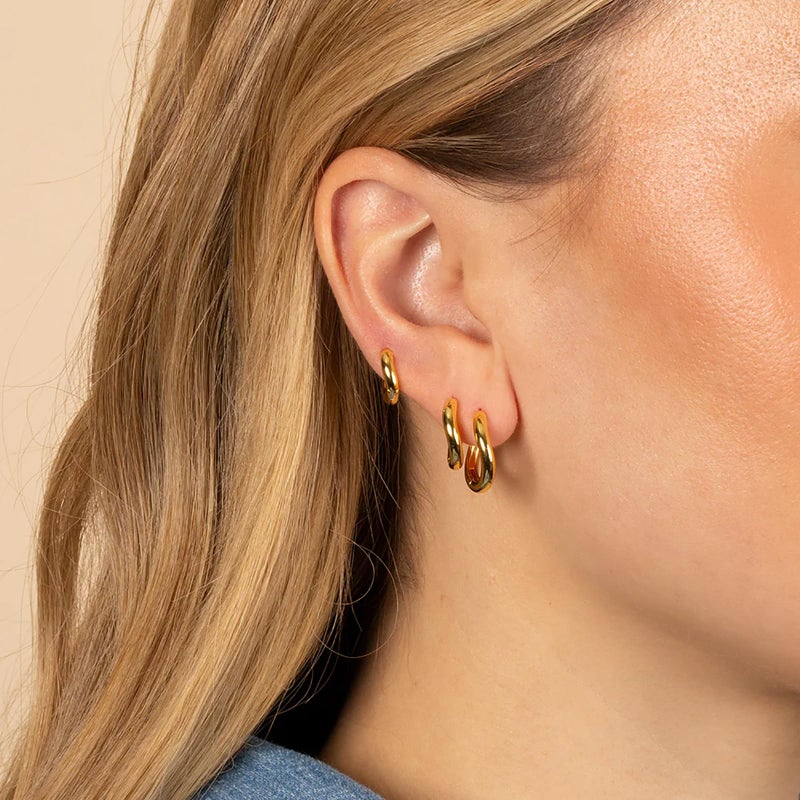 Poxtex Small 14K Gold Plated Huggie Hoop Earrings Set for Women, Hypoallergenic Simple Twisted Hoops for Multiple Piercings, Dainty Lightweight Cartilage Jewelry Gift for Sensitive Ears 8/10/12mm - Image 2