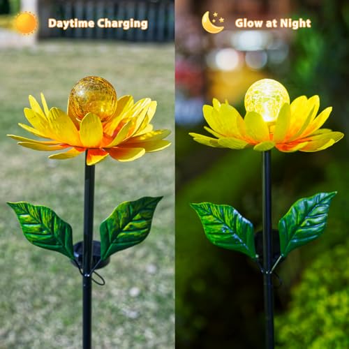 Venniy Solar Flowers Wind Spinners OutdoorSunflower Windmill for Yard Art Decor Lights Wind Pinwheels with LED Crystal Ball Spring Outdoor Decor for Garden Lawn Patio - Image 3