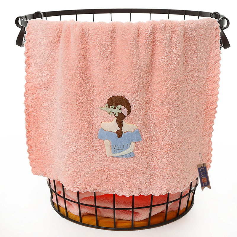 CLUZE Microfiber Wash Towels Quick Absorbent Soft Coral Fleece Kids Handkerchief- Face Towel for Girls Cute Doll Embroidered Hanky, Baby Shower Gift (35x75 cm) (Pink) - Image 4