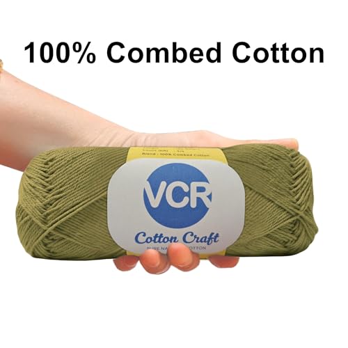 VCR 8Ply Khaki Green Cotton Craft Yarn, 100 Grams Hank, 160 Meters Length, Cotton Combed Ball for Crochet and Knitting, Pack of 1 Yarn, Suitable for DIY Crafts - Image 3