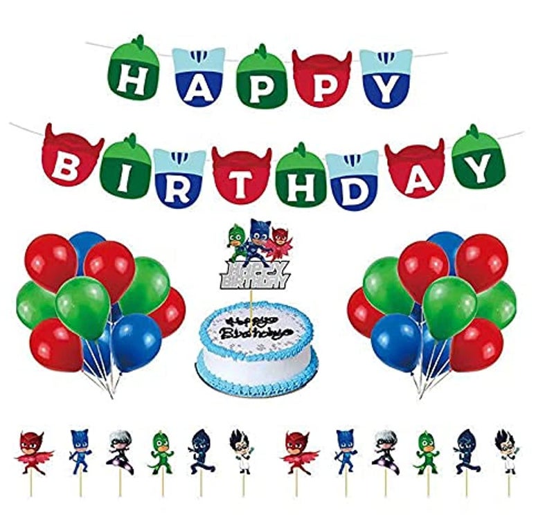 مانجو 44 قطعة PJ قناع زينة عيد ميلاد مجموعة مع عيد ميلاد سعيد راية بالونات كعكة أغطية أطفال زينة حفلات للأطفال للأولاد والبنات قناع PJ لوازم الحفلات - Image 2