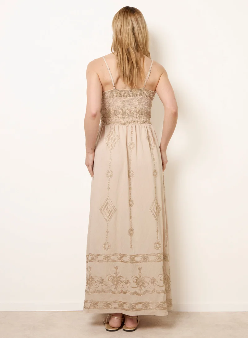 بلو فانيلا Embroidered Maxi Dress With Adjustable Straps