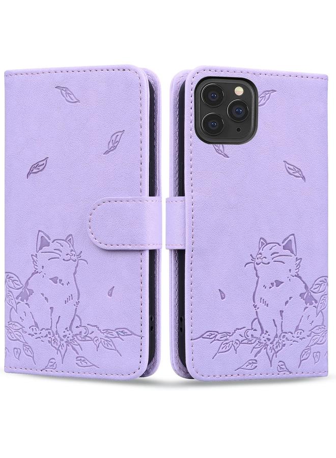 S-TOP Case For iPhone 11 Pro Cute Cat Embossed Leather Phone Case - Image 1