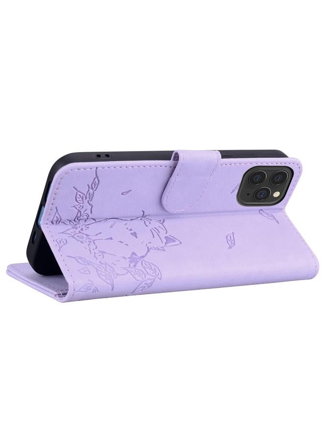 S-TOP Case For iPhone 11 Pro Cute Cat Embossed Leather Phone Case - Image 4