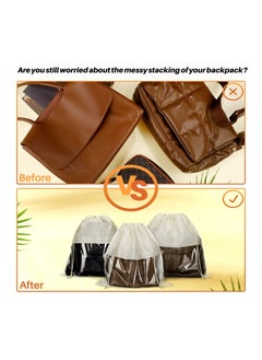 Y&D 12 Pcs Dustproof Drawstring Bags, Dust Bags Covers, Non Woven Fabric Cloth Storage, Pouch String for Purse Handbags Packing Shoe Bag Organizer, PVC Clear Window (Beige)  - Image 2