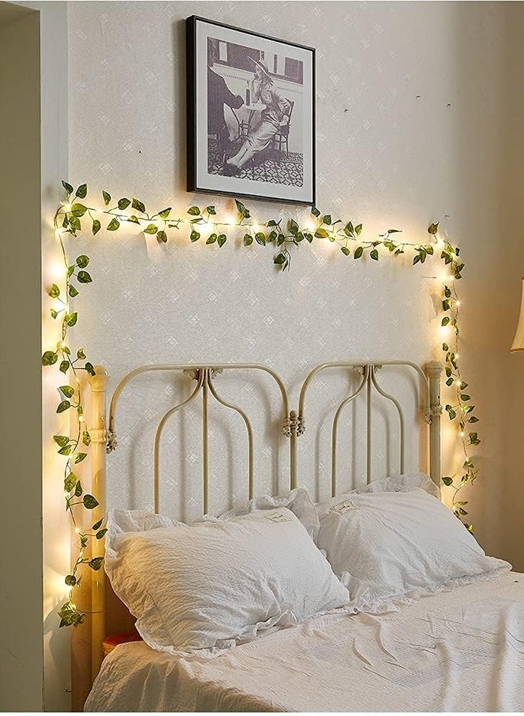 ماركة غير محددة أضواء سلسلة الروطان في الهواء الطلق 100 LED 32.8 قدم سلسلة أضواء نباتات واقعية LED أضواء زخرفية جارلاند فاينز مع أضواء لغرفة النوم/المنزل/المهرجان/الزفاف/ديكور الحفلات (تعمل بالبطارية)  - Image 4