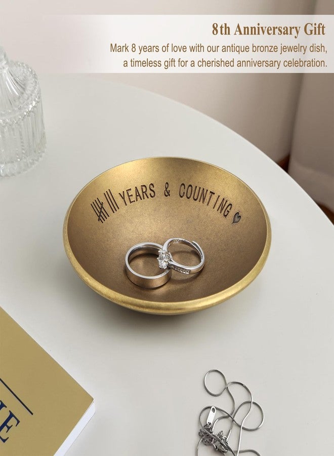 Urllinz Bronze 8 Year Anniversary Wedding Gifts - 8th Anniversary Jewelry Tray for Him Men Wife Couple, Bronze Ring Holder Dish & Card & Gift Box, 4" - Image 3