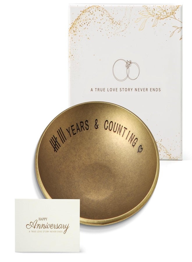 Urllinz Bronze 8 Year Anniversary Wedding Gifts - 8th Anniversary Jewelry Tray for Him Men Wife Couple, Bronze Ring Holder Dish & Card & Gift Box, 4" - Image 1