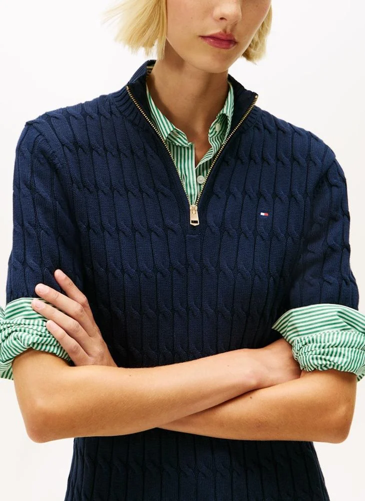 TOMMY HILFIGER  Knited Half Zip detailed Short Sleeve Mini Dress for Women | Best Price UAE