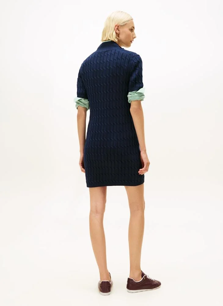 TOMMY HILFIGER Knited Half Zip detailed Short Sleeve Mini Dress