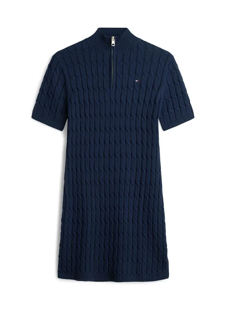 TOMMY HILFIGER  Knited Half Zip detailed Short Sleeve Mini Dress for Women | Best Price UAE