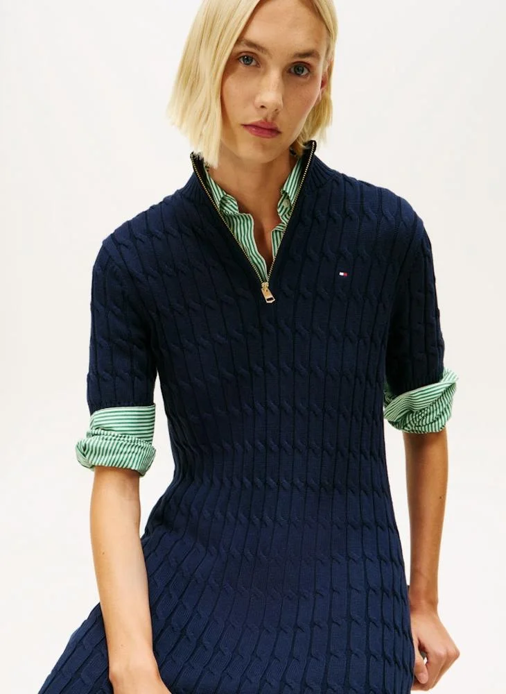 TOMMY HILFIGER  Knited Half Zip detailed Short Sleeve Mini Dress for Women | Best Price UAE
