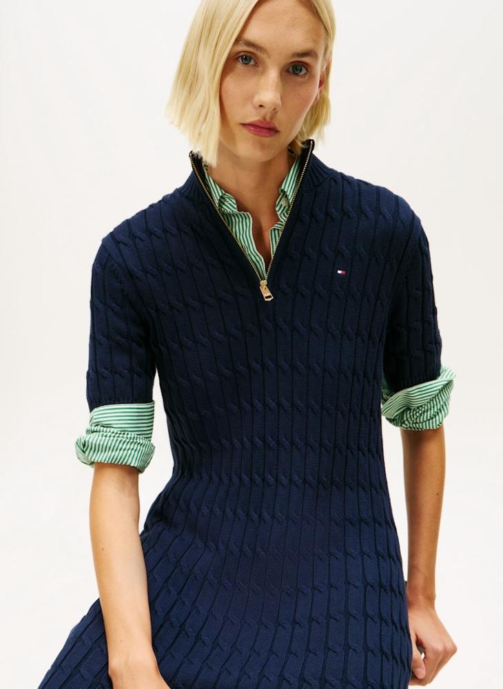TOMMY HILFIGER Knited Half Zip detailed Short Sleeve Mini Dress - Image 4