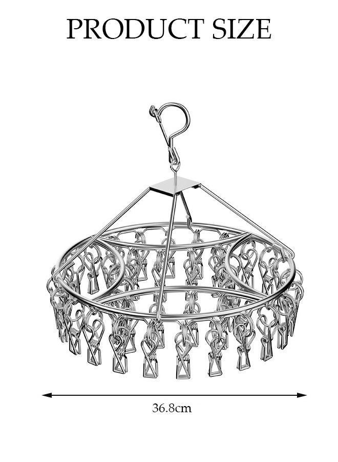 DUNISO Stainless Steel Durable Sock Dryer Foldable Sock Dryer Hanger with 40 Strong Clips Multi-Functional Rustproof Windproof Sock Hanger Space-Saving Rotary Sock Dryer Hanger for Shoe Insoles, Socks, Underwear, Baby Clothes - Image 4