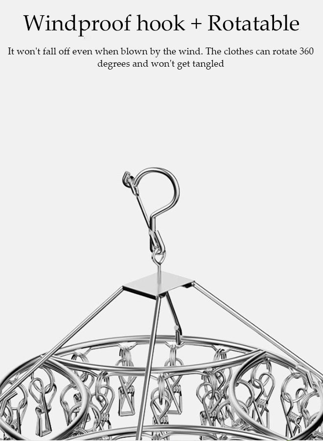 DUNISO Stainless Steel Durable Sock Dryer Foldable Sock Dryer Hanger with 40 Strong Clips Multi-Functional Rustproof Windproof Sock Hanger Space-Saving Rotary Sock Dryer Hanger for Shoe Insoles, Socks, Underwear, Baby Clothes - Image 3