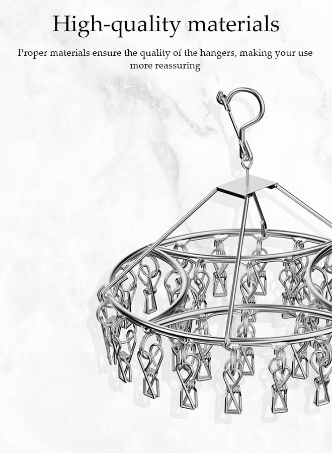 DUNISO Stainless Steel Durable Sock Dryer Foldable Sock Dryer Hanger with 40 Strong Clips Multi-Functional Rustproof Windproof Sock Hanger Space-Saving Rotary Sock Dryer Hanger for Shoe Insoles, Socks, Underwear, Baby Clothes - Image 2