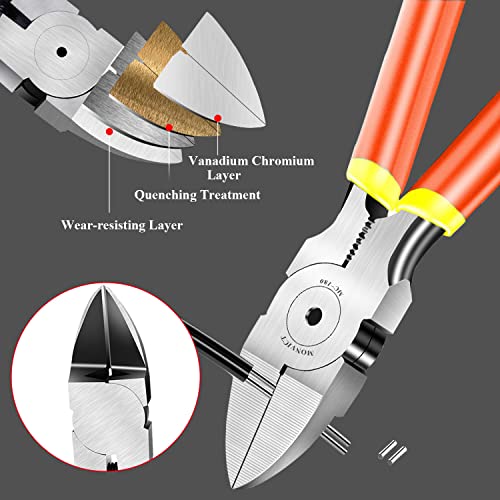 MONVICT Wire Cutters, 6 inch Precision Flush Side Cutters with Longer Cutting Edge Ultra Sharp & Powerful Heavy Duty Pliers, Ideal for Cables, Wires, Zip Ties, Electrical & Any Clean Cut Needs - Image 3